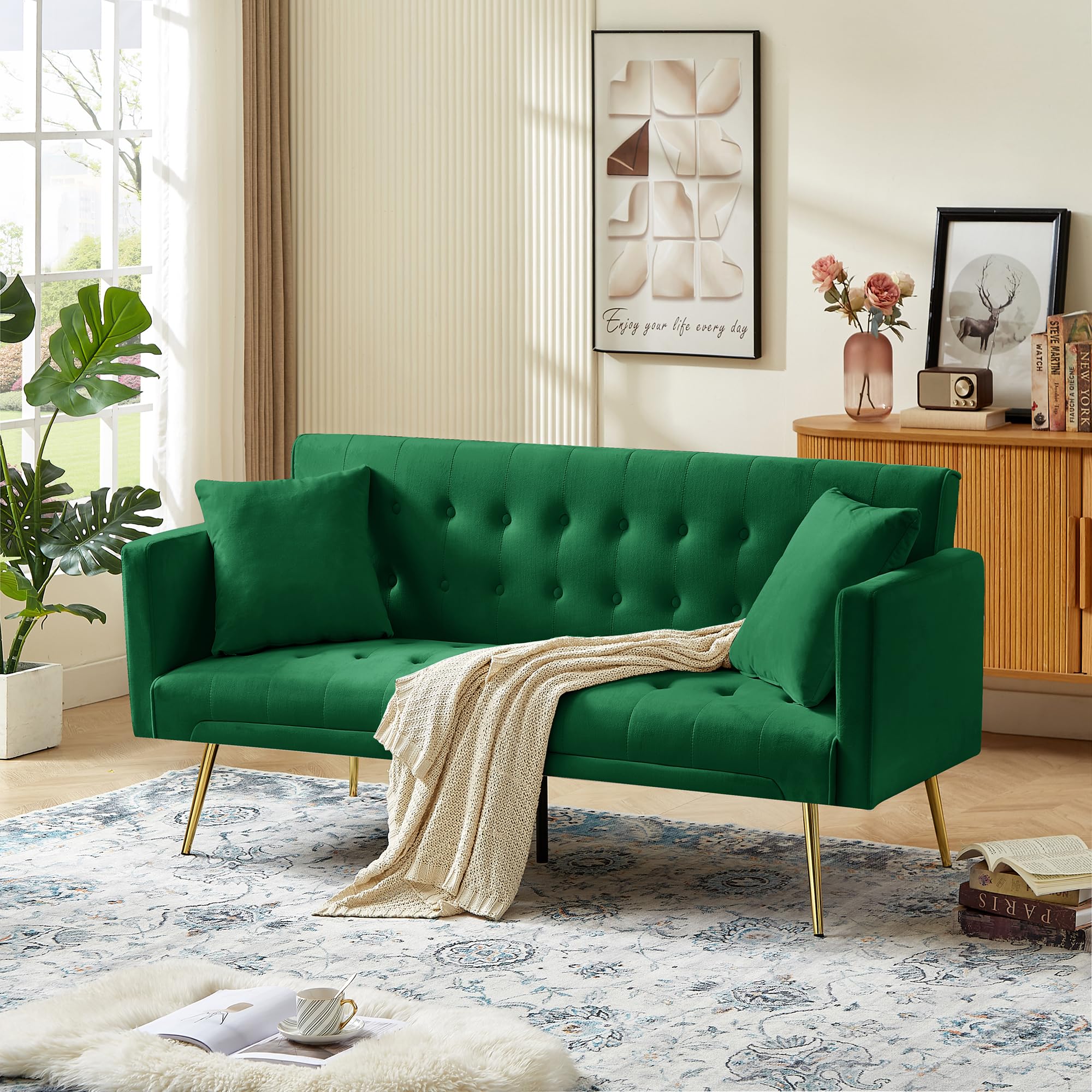 72" Modern Velvet Sofa Bed Futon,Convertible Folding Sleeper Bed Couches with 3 Adjustable Backrests