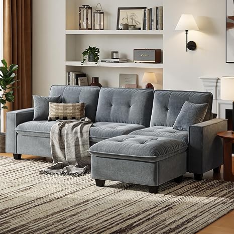Convertible Sectional Sofa Couch, Modern L Shaped Sofa 3-Seater Cloud