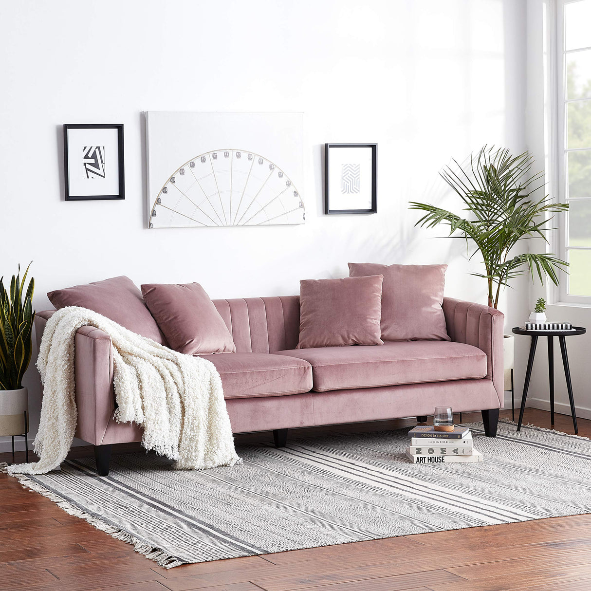 Celeste Upholstered Mid-Century Channel Tufted Sofa, Microfiber Velvet Couch for Living Room,