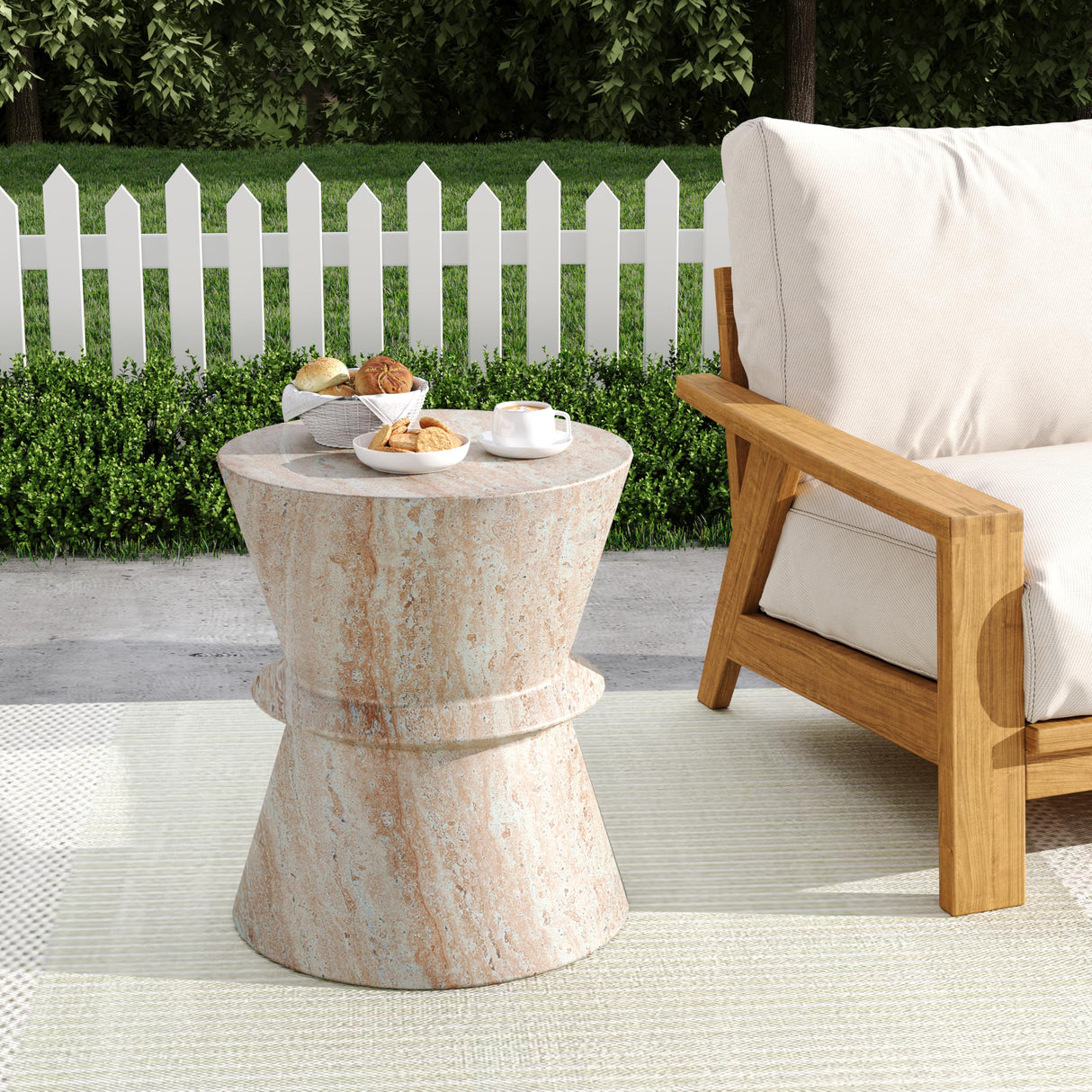 Outdoor Lightweight Concrete Side Table 15.5"x18" Hourglass Round Indoor Accent Table