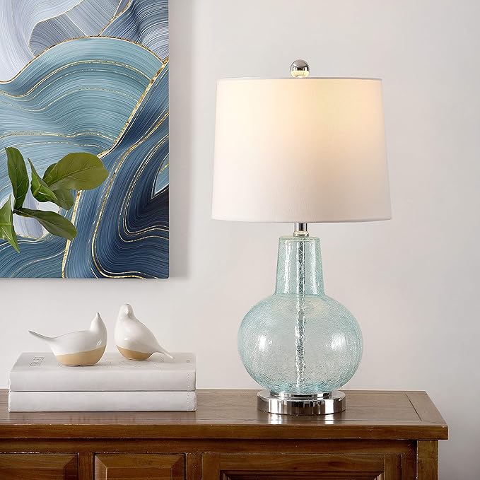 Lighting Collection Atlas Blue Crackle/ Light Grey Shade 24-inch Bedroom Living