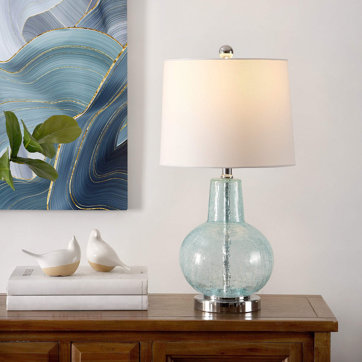 Lighting Collection Atlas Blue Crackle/ Light Grey Shade 24-inch Bedroom Living