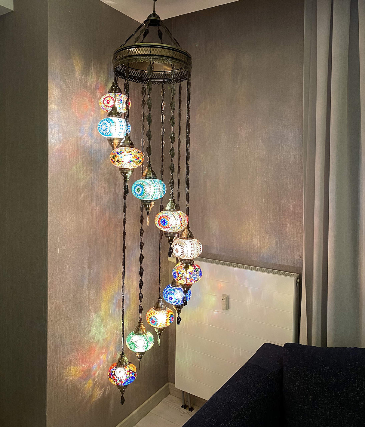 11 Globes Plug-in Raindrop Spiral Turkish Moroccan Mosaic Chandelier | Bohemian Lighting