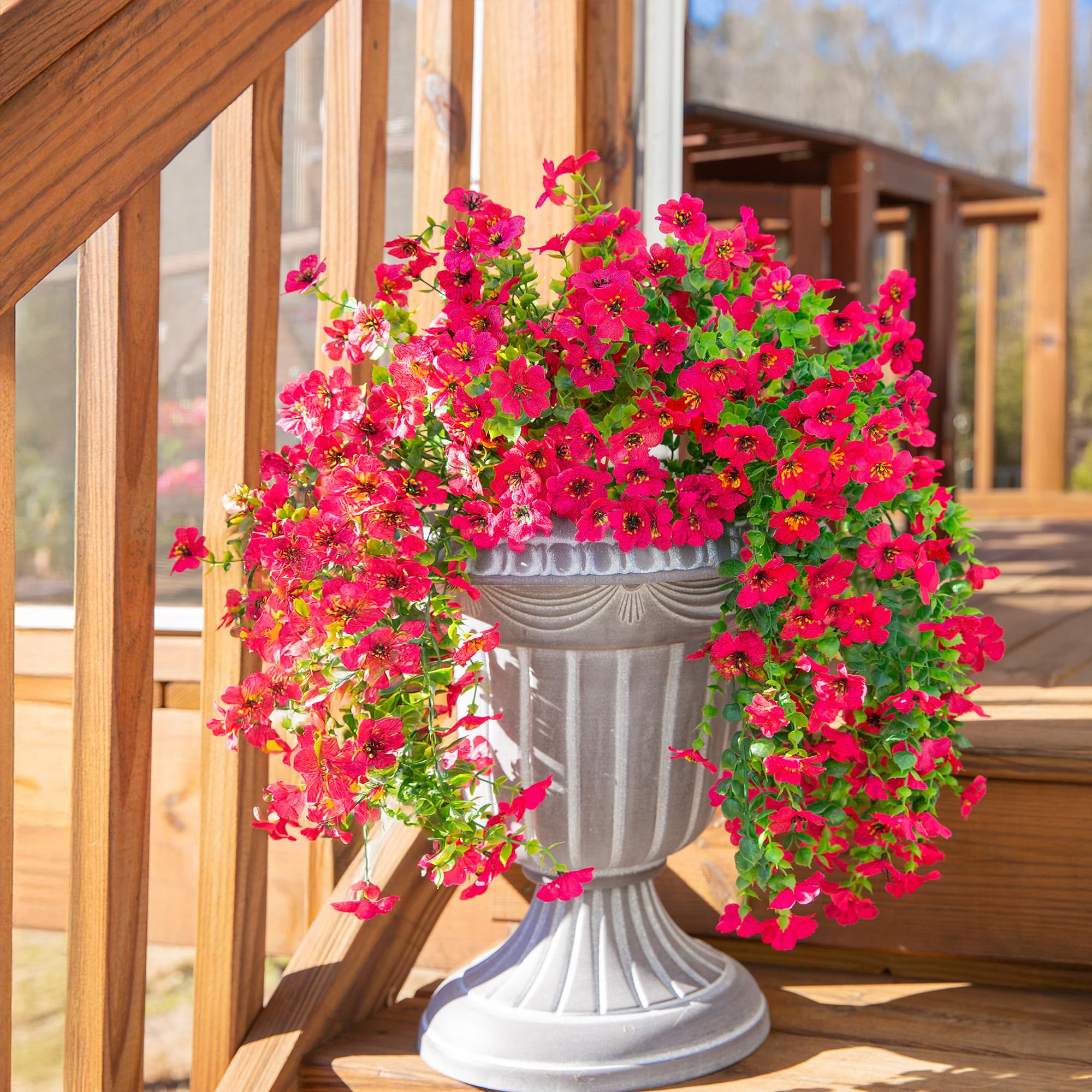 Artificial Flowers for Outdoors Fake Hanging Decoration, 2Pcs Hotpink Spring Decor