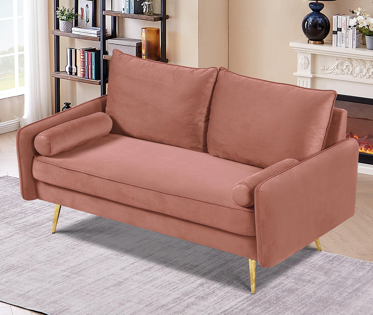 Container Luxury 2-Piece Sofa Set, Chesterfield-Inspired Design with Scrolled Arms, Nailhead Accents & Channel Tufting, Soft Velvet Upholstery, High-Density Foam for Comfortable Seating, Rose