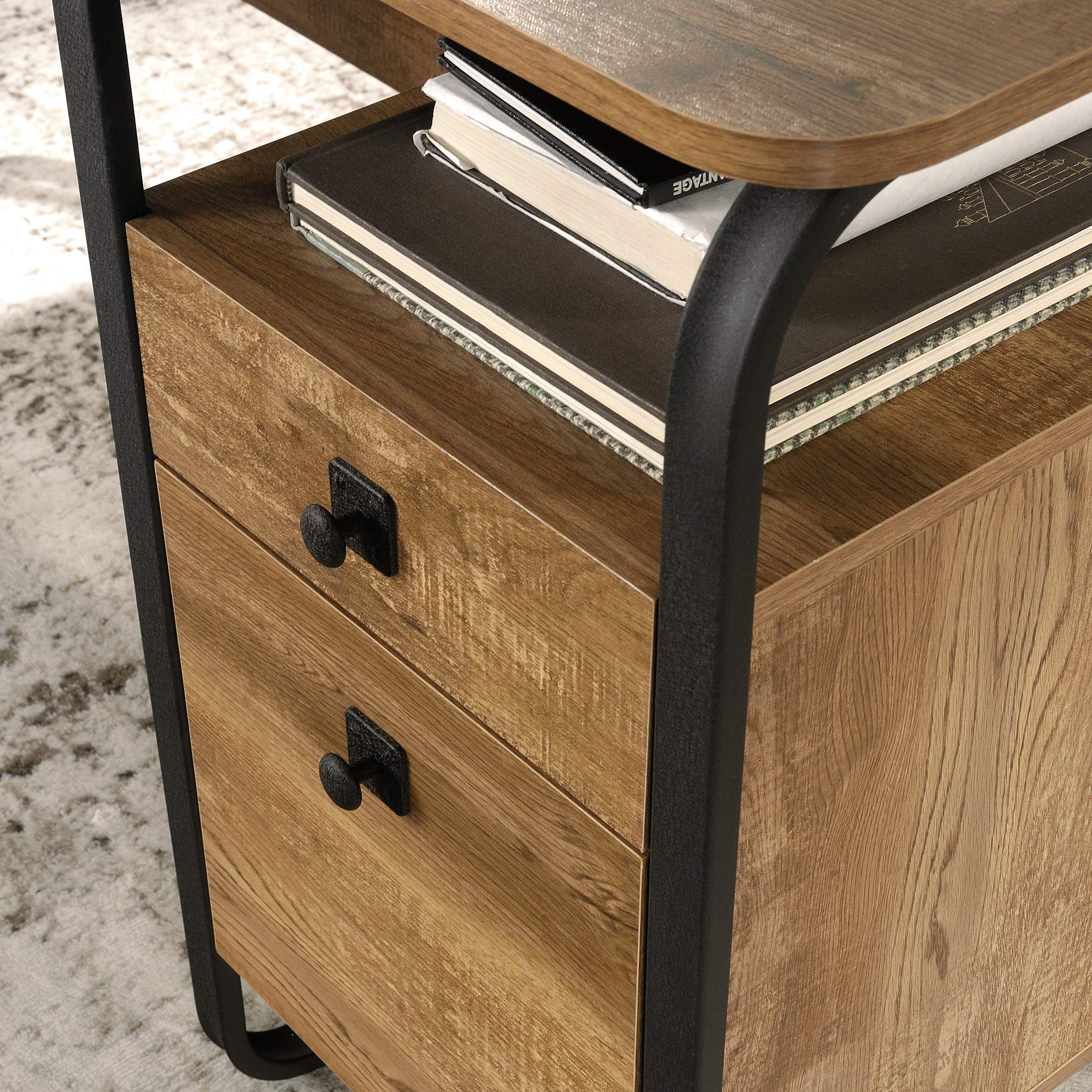 Station House L-Desk, L: 59.76" x W: 57.17" x H: 29.69", Etched Oak Finish