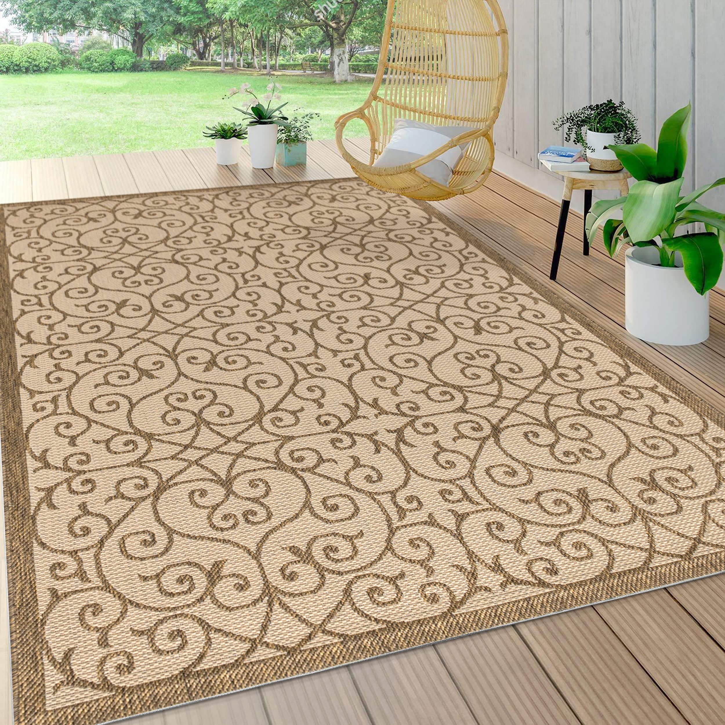 SMB107B-8 Madrid Vintage Filigree Textured Weave Indoor/Outdoor Beige/Brown 8 ft. x 10