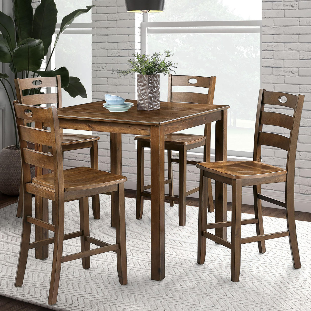 America Bravo Wood 5-Piece Counter Height Dining Room Set, Square Table