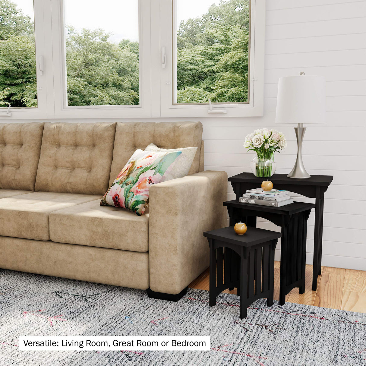 Nesting Tables-Set of 3, Traditional with Mission Style Legs for Living Room Coffee Tables