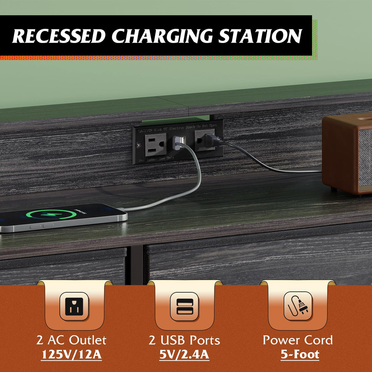 WLIVE Black Dresser TV Stand for 50, 55 inch, Led Dresser for Bedroom, Chest of Drawers with LED Lights, Charging Station, Clothes Storage with 9 Drawers, Wood Top, Living Room, Closet