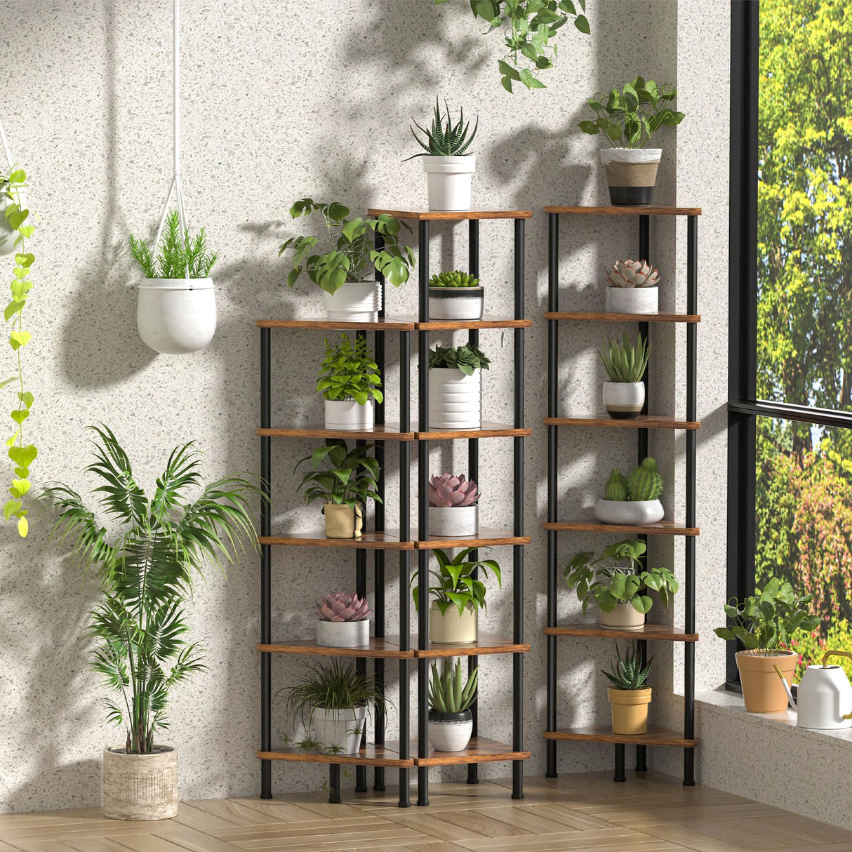 Homedawn Corner Shelf, Corner Bookcase, Industrial 6-Tier Square Shelf Stand Display Rack,Wall Corner Bookshelf,Tall Shelf Plant Stand for Small Spaces, Living Room, Home Office, Kitchen