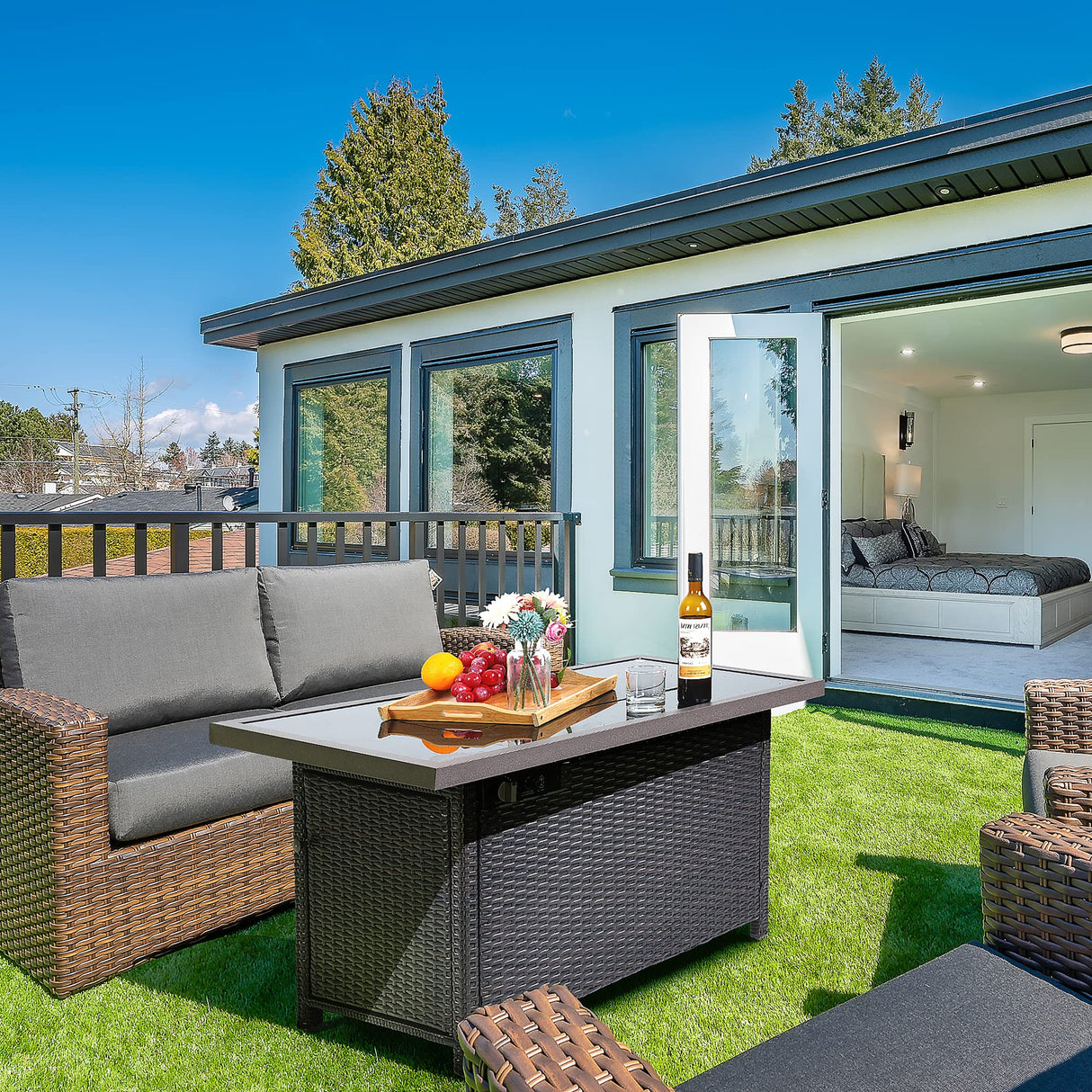 Propane Fire Pits, PAMAPIC 50,000 BTU Auto - Ignition Outdoor Fire Pit Table with Glass Wind Guard,41 Inch Outdoor Fire Tables for Patio Garden Deck Backyard Poolside - Bircata