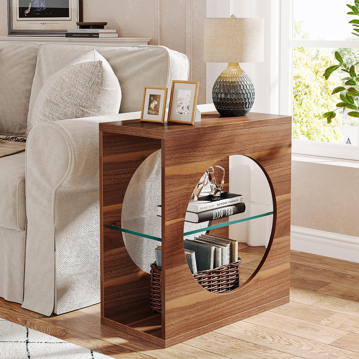 Narrow End Table for Living Room, Modern 3-Tier Side Table
