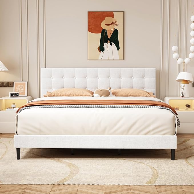 Twin Size Upholstered Platform Bed Frame