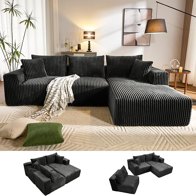 Modular Sectional Sofa with L-Shape Chaise, Cloud Sofa Living Room Bedroom Upholstered