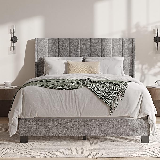 Herman Modern Queen Size Bed Frame - Wooden Upholstered Panel Bed Frame
