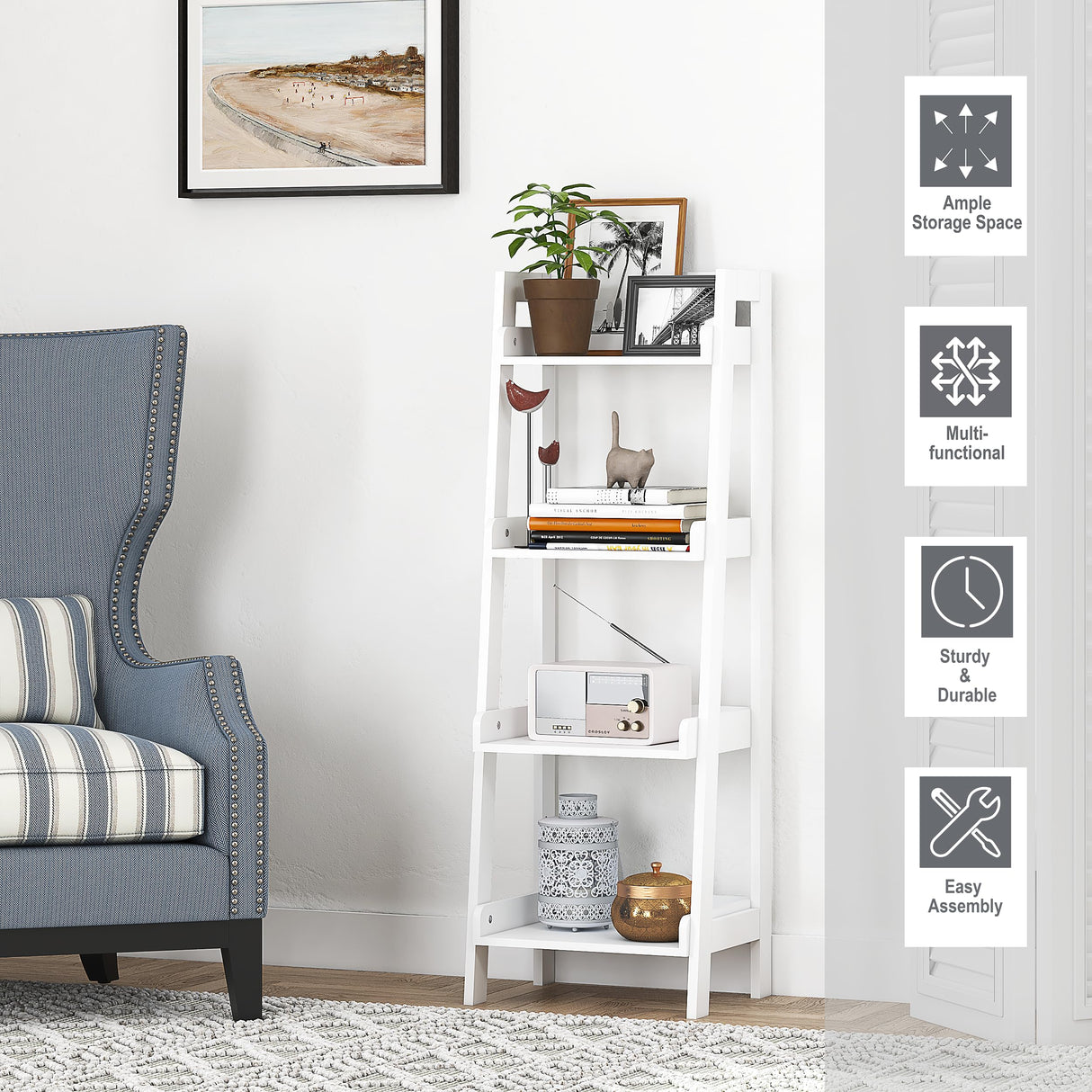 4-Tier Ladder Shelf, Bathroom Shelf Freestanding