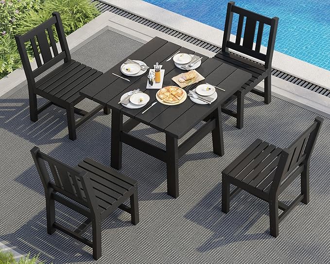 5 PCS Outdoor Dining Set with 4 Chairs, 36.8'' HDPE Outdoor Table and Chairs