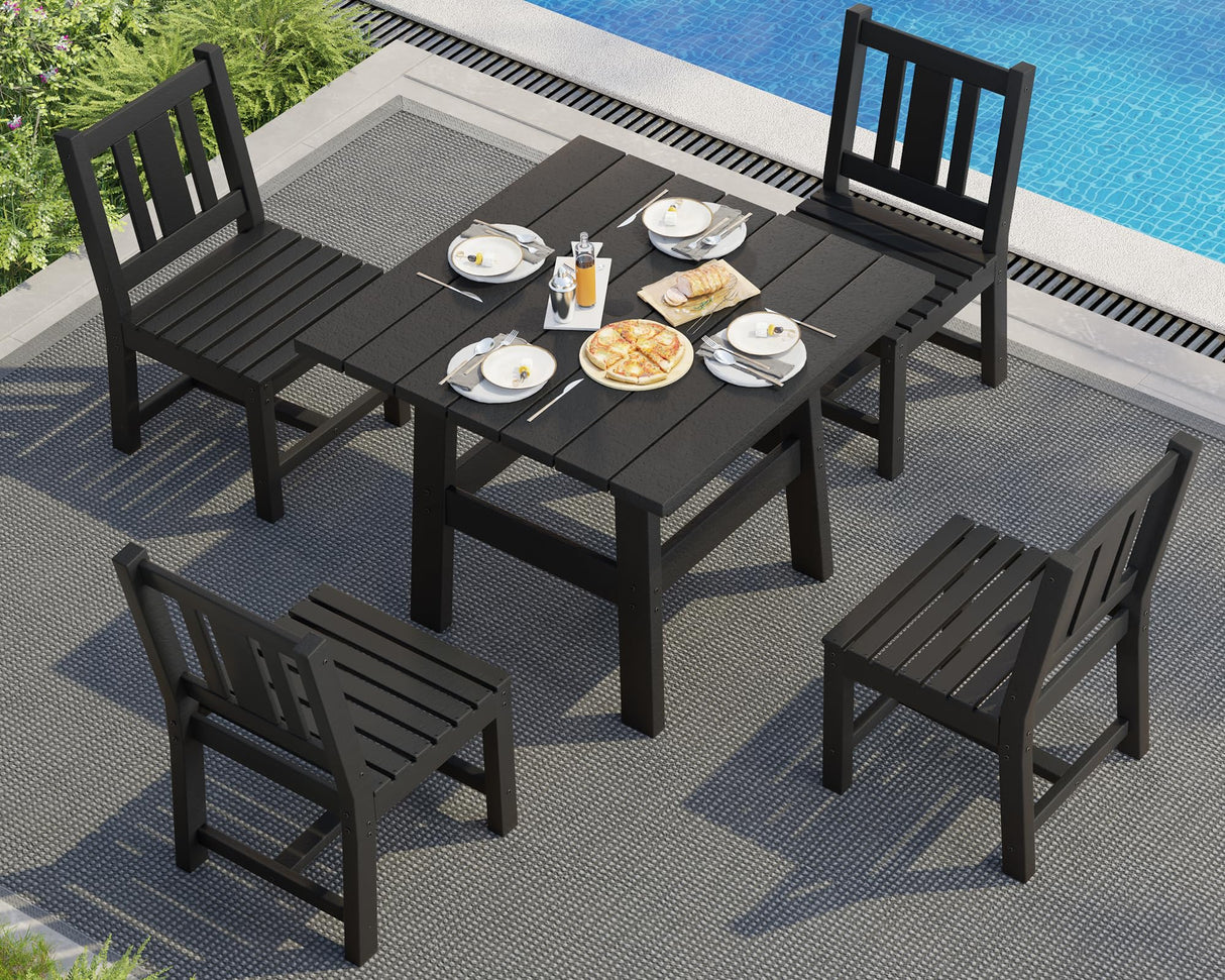5 PCS Outdoor Dining Set with 4 Chairs, 36.8'' HDPE Outdoor Table and Chairs