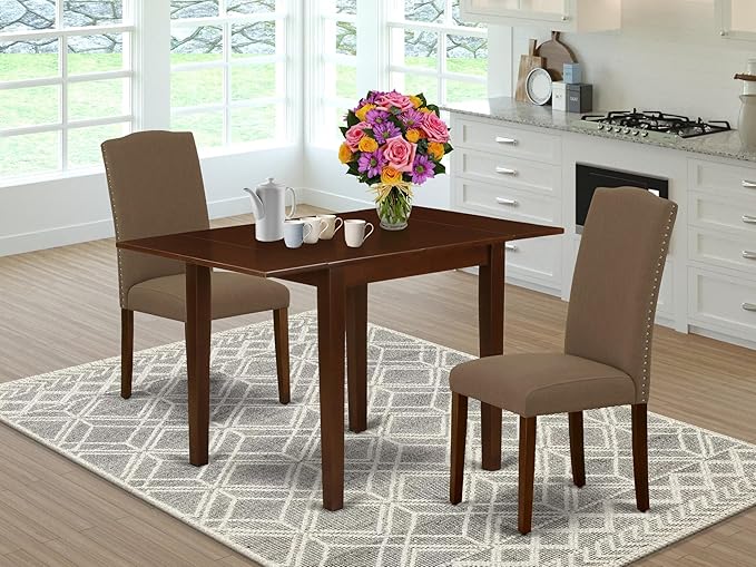 5 Piece Dining Set Includes a Rectangle Dining Room Table with Dropleaf and 4 Linen Fabric
