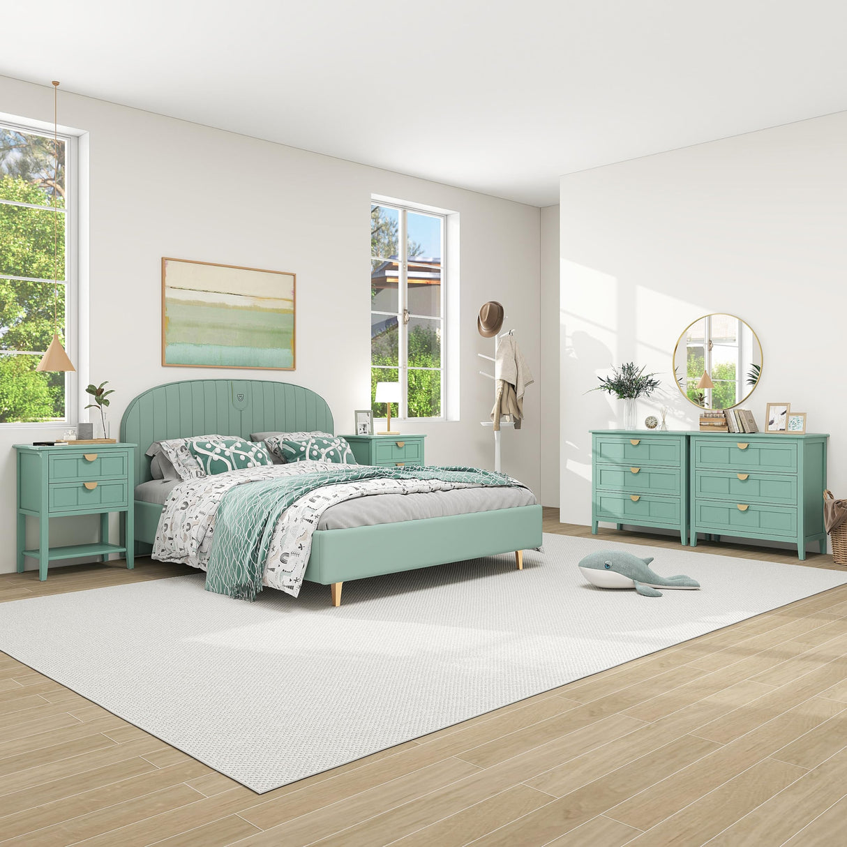 Nightstand, End Table with 2 Drawers, Mid Century Modern Side Table with Shelf Storage