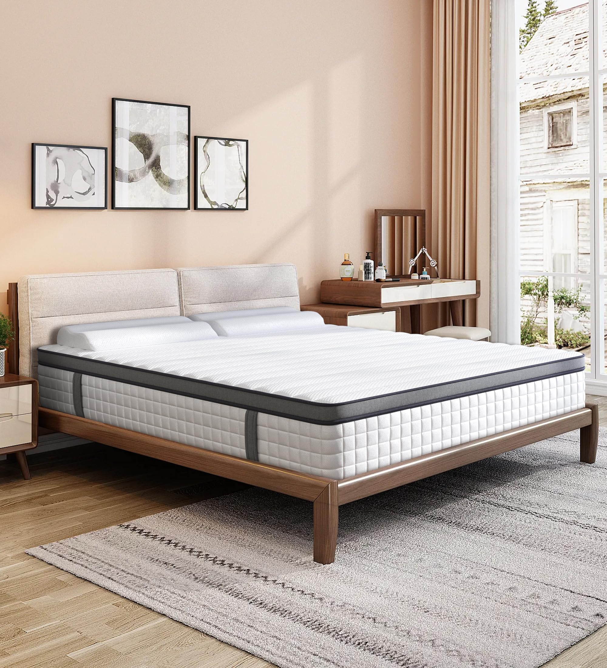 Full Size Hybrid Mattress, 12 Inch, Medium Firm, White, CertiPUR-US Certified