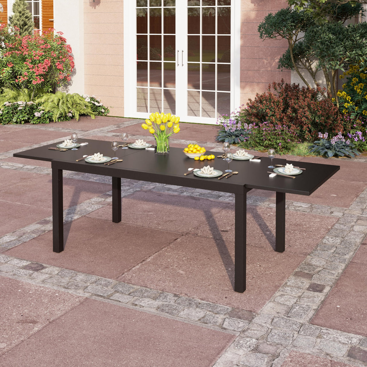 Extra Large Expandable Patio Dining Table 99.2" × 35.5" Metal Outdoor Table for 6-10 Person