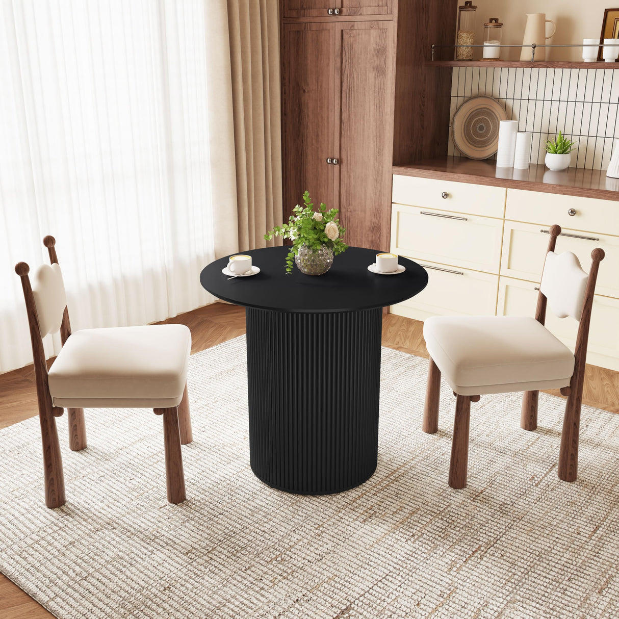 31.5" Round Dining Table for 2-4 People, Small Kitchen Dinner Table with Fluted Wood Base