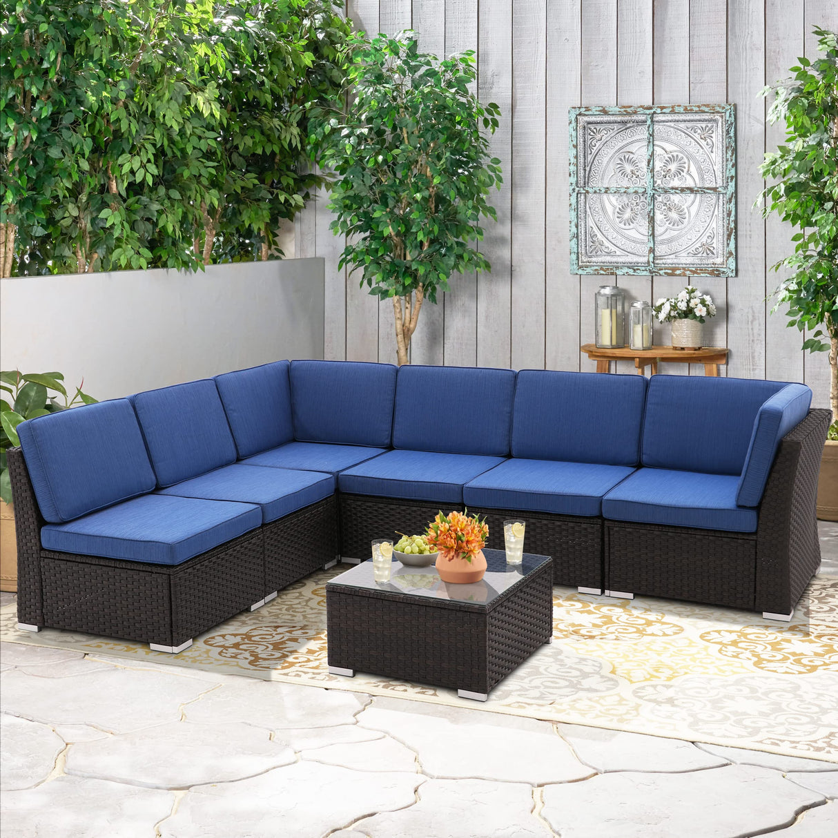 7PCS Patio Sofa Set with Coffee Table Patio Conversation Set Outdoor Sectional