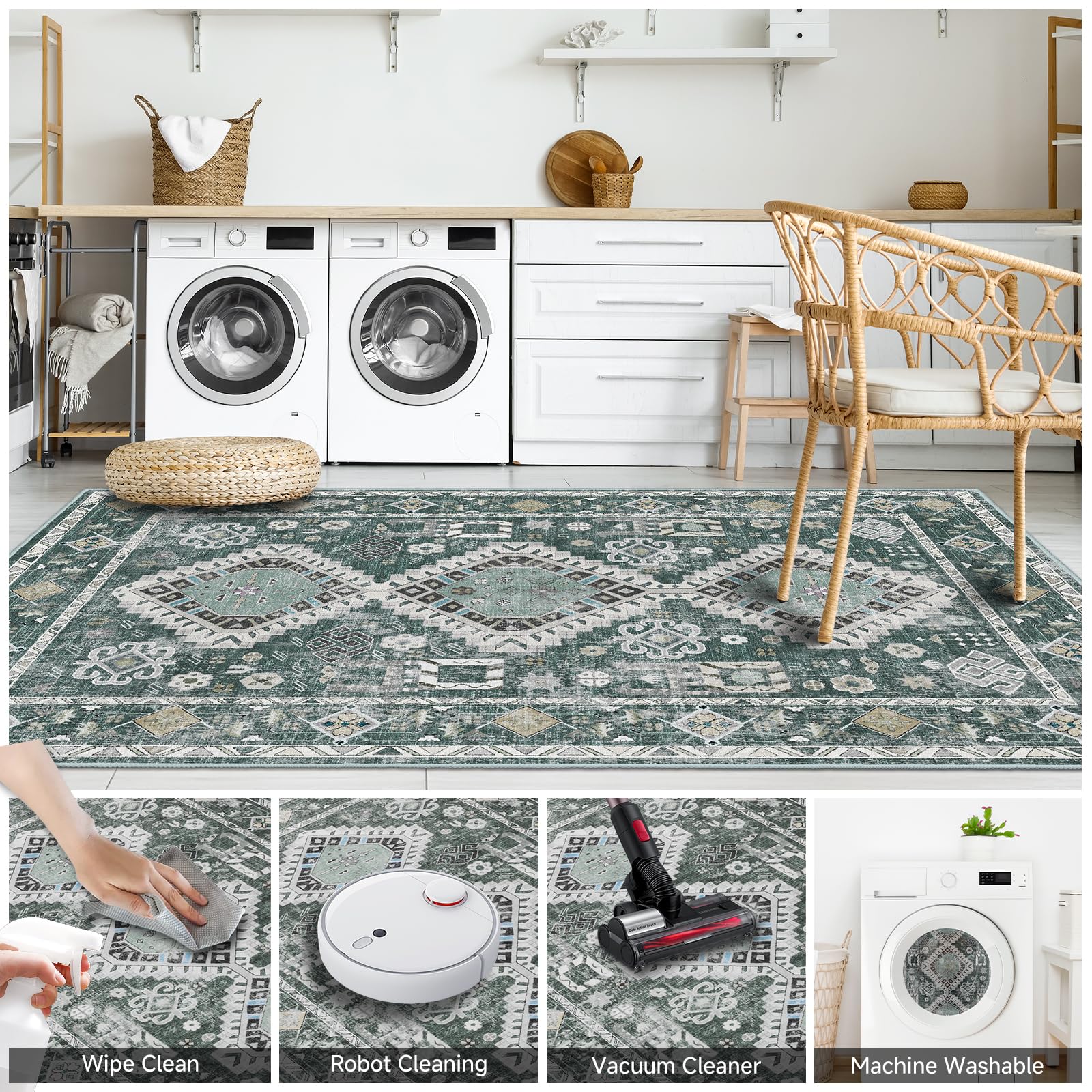 Washable Rugs Area Rugs - 5x7 Washable Area Rugs for Living Room Bedroom Dining Room Kitchen Non-Slip Rugs,
