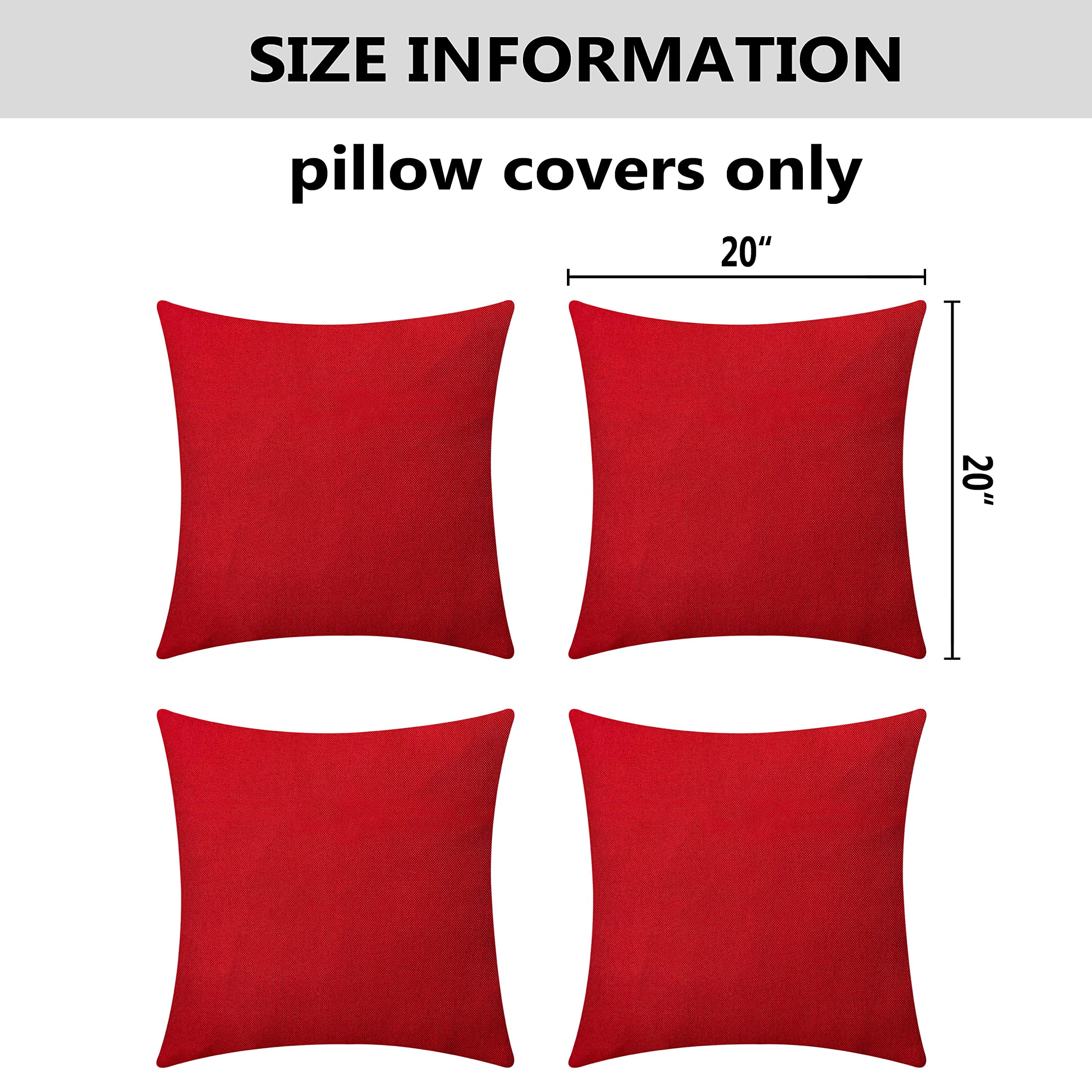 Outdoor Pillow Covers 20x20 Set of 4, Red Outdoor Throw Pillows for CouPatio Waterproofs for Holiday
