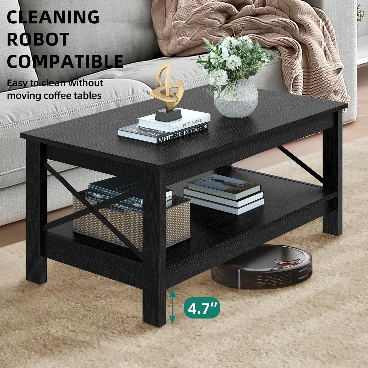 Coffee Table for Living Room, Modern Farmhouse Coffee Table with Storag