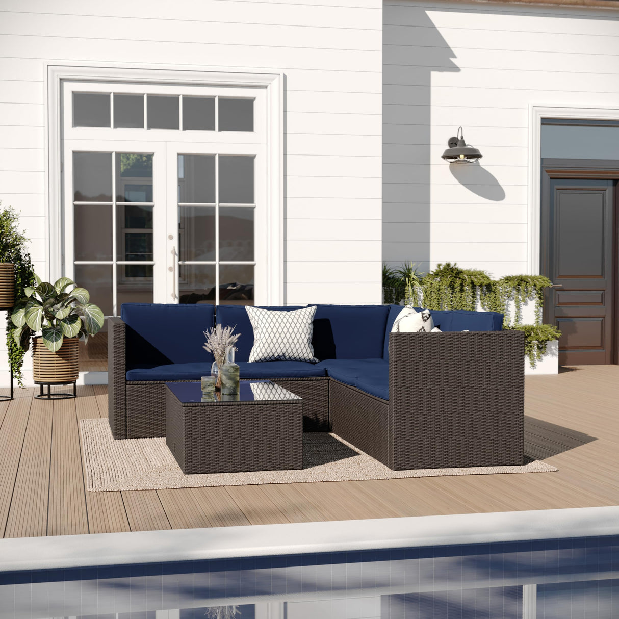 Ginger All Weather PE Rattan Sectional Sofa with Coffee Table and Included Cushions