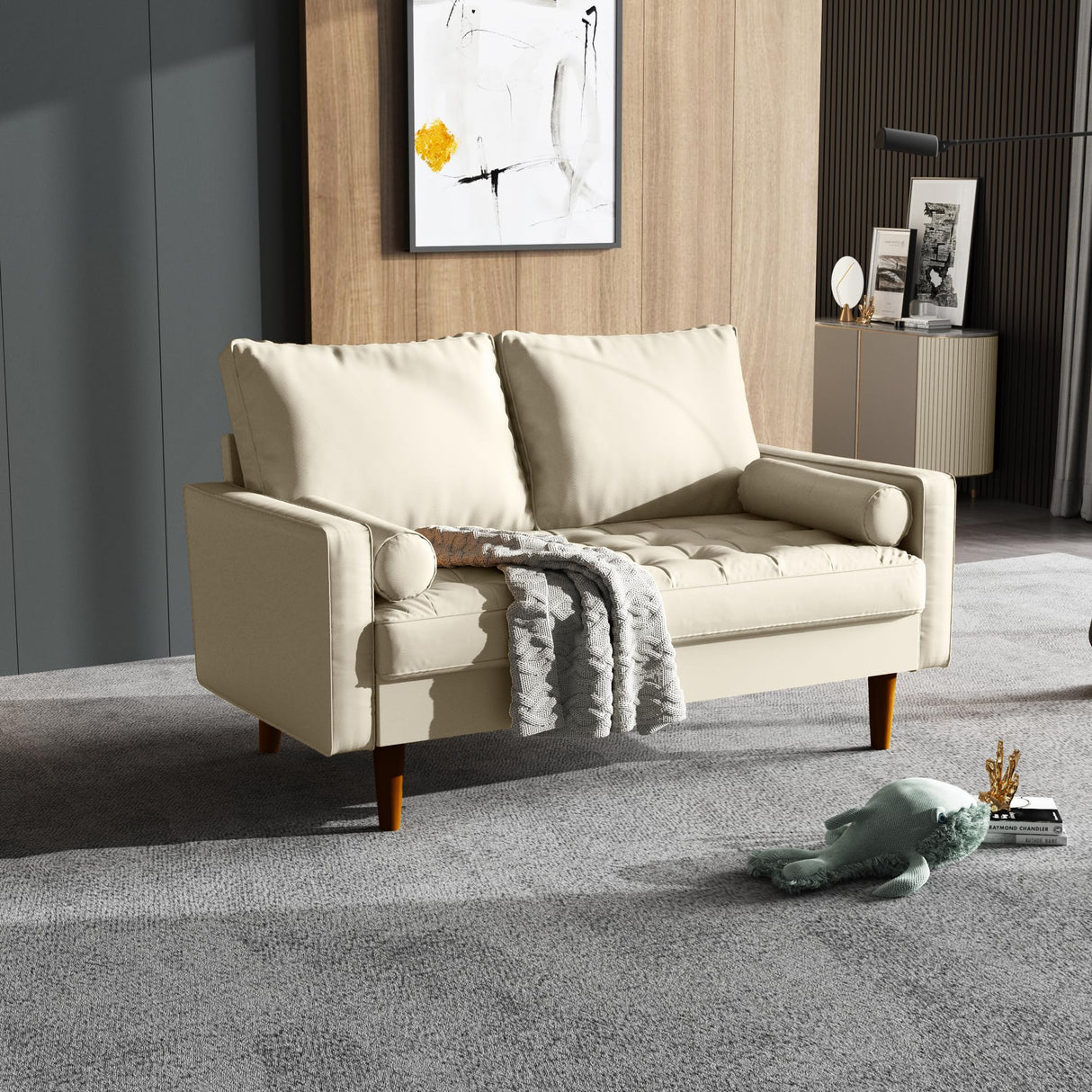 58 Inch Loveseat Couch for Small Spaces - Compact White Sofa