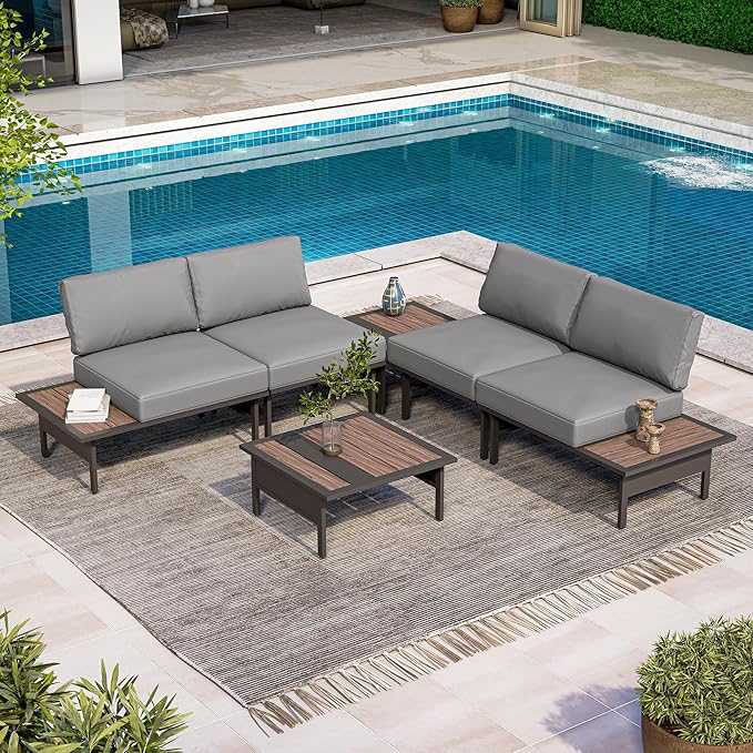 6 Pieces Patio Furniture Set, Outdoor Metal Frame Patio Conversation Sets