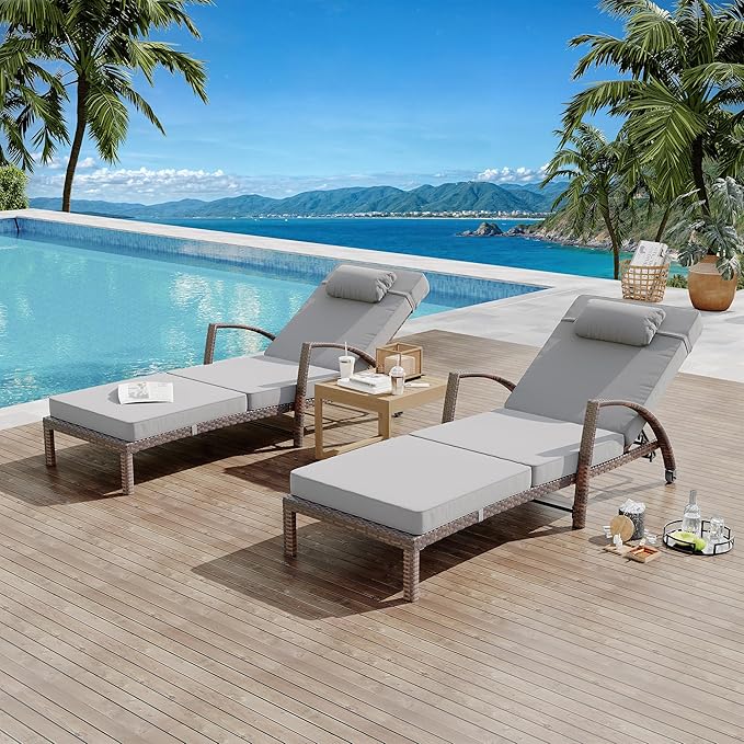 Outdoor Chaise Lounge Set of 2 Rattan Patio Folding Chaise Lounge