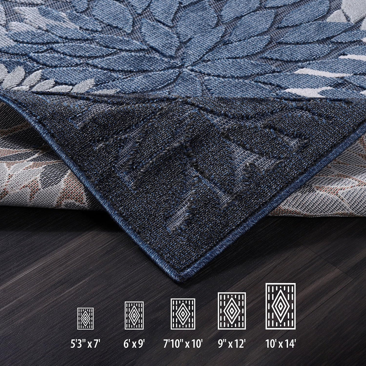 Indoor/Outdoor Rug, Navy Blue 6’x9’ Floral Exotic Tropical Area Rugs for Indoor and Outdoor