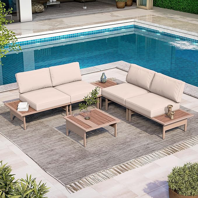 6 Pieces Patio Furniture Set, Outdoor Metal Frame Patio Conversation Sets