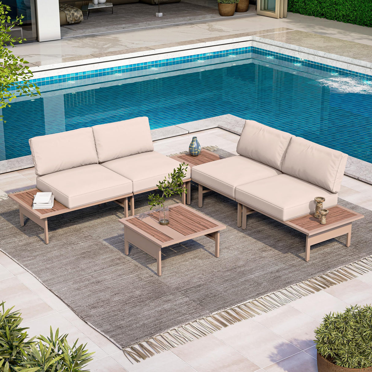 6 Pieces Patio Furniture Set, Outdoor Metal Frame Patio Conversation Sets