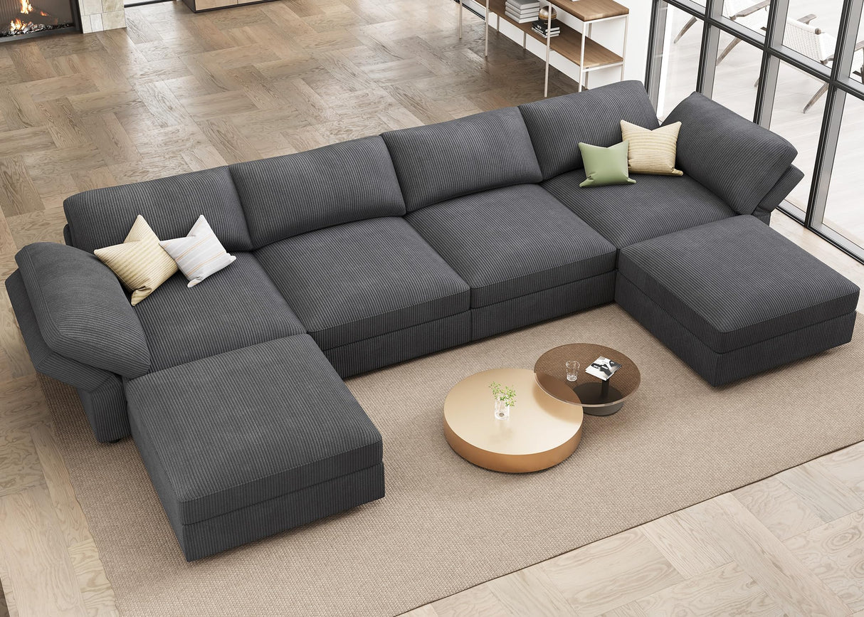 Modular Sectional Couch with Storage Corduroy Sectional Sofa