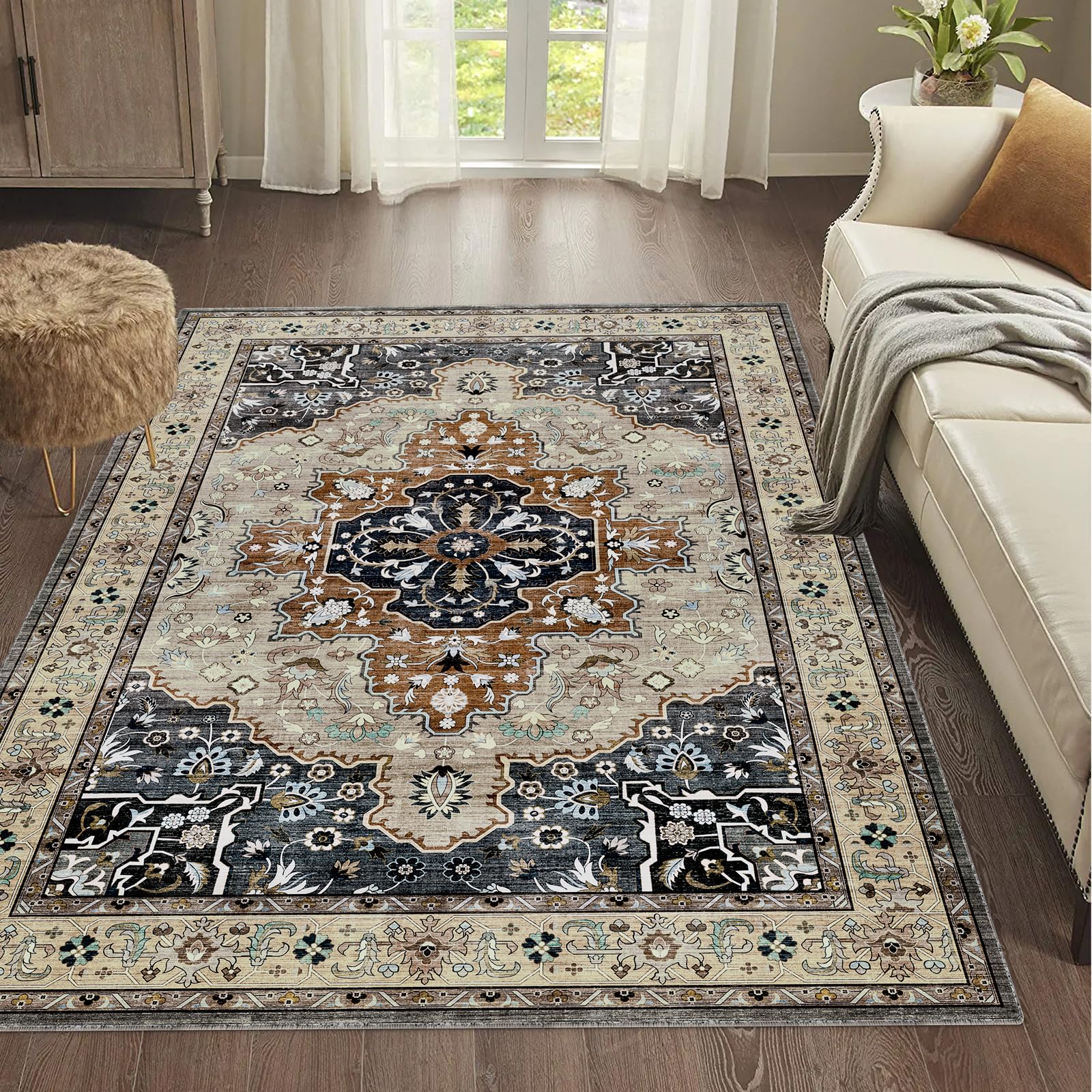 8x10 Area Rugs for Living Room, Boho Washable Rug Non-Slip and Non Shedding,