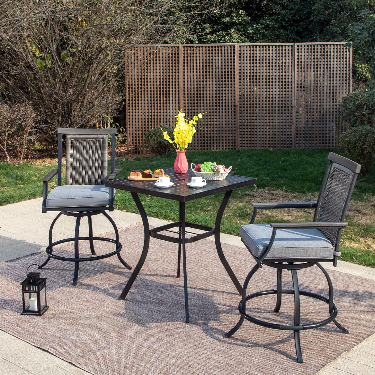 3 Piece Outdoor Bar Furniture Set, Counter Height Patio Bar Bistro Table