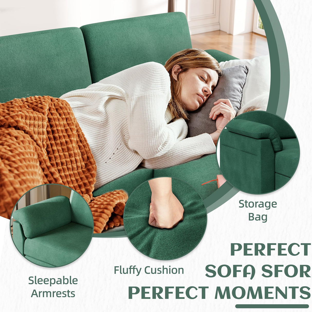 Vongrasig Convertible Sectional Couch, 3 Seat L Shaped Sofa with Removable