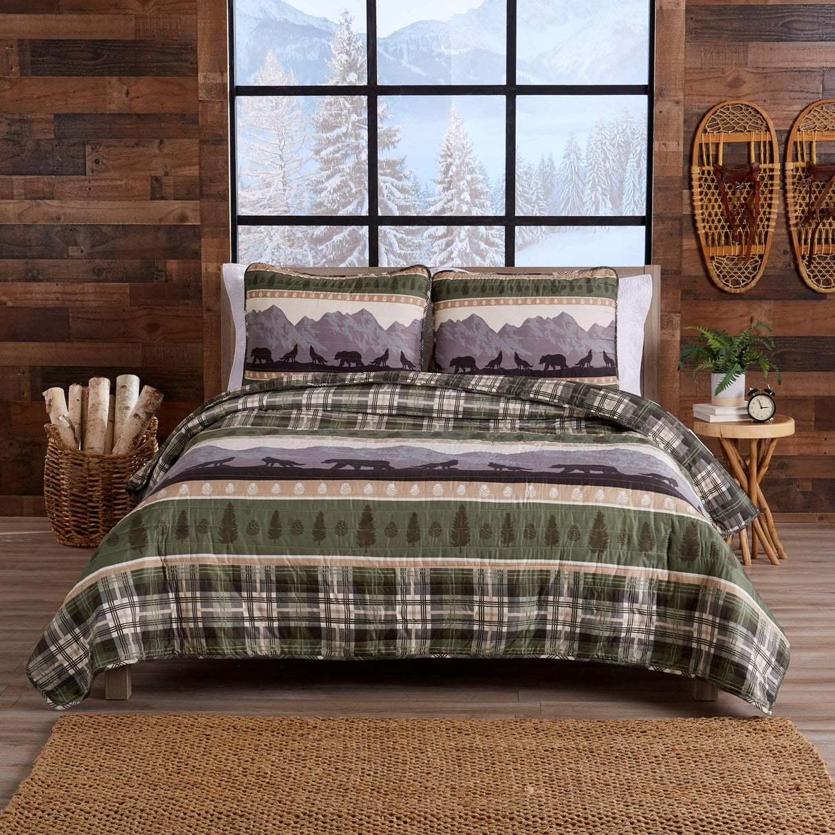 2-Piece Reversible Rustic Lodge Bedspread Quilt with 1 Sham. All-Season Quilt Set.