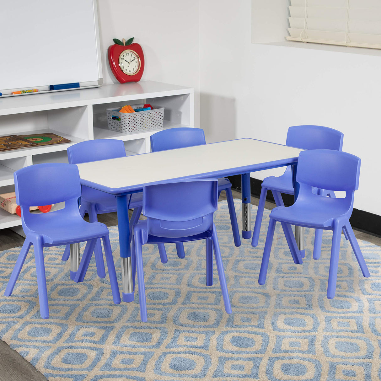 Emmy Adjustable Classroom Activity Table with 6 Stackable Chairs