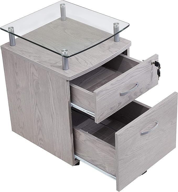 Rolling File Cabinet with Glass Top, Graphite