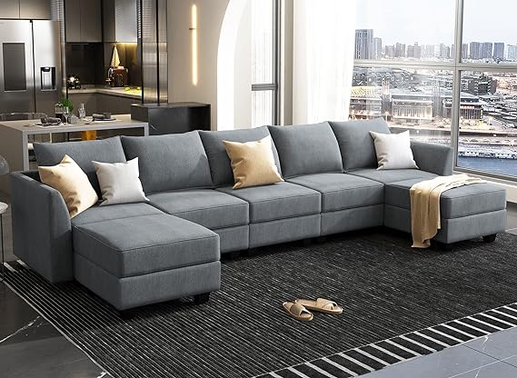 Convertible Modular Sectional Sofa with Ottomans Polyester Fabric Sleeper Sectional