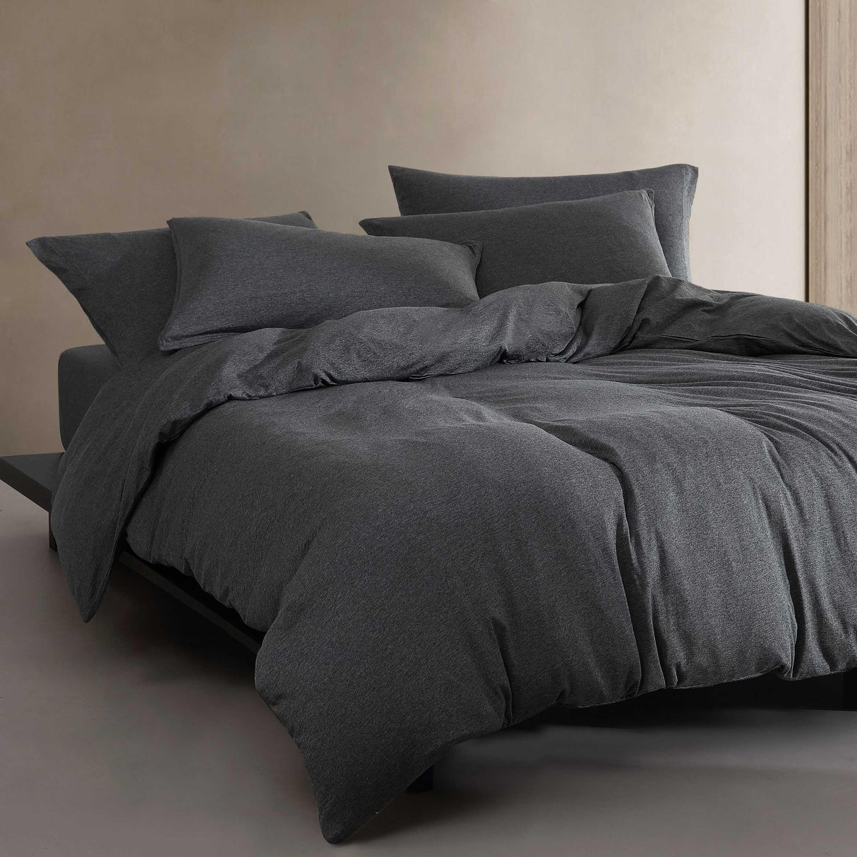 Comforter Set, Luxuriously Soft Home Decor, Modern Cotton Melange Jersey Bedding (Gunmetal Grey Heather, King)