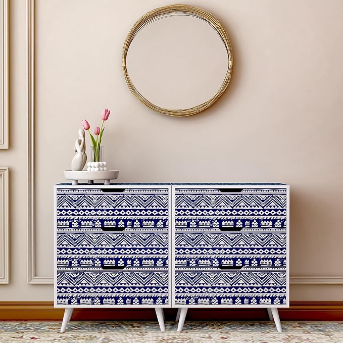 Boho Nightstand Set of 2,Blue Night Stand with 3 Drawer,Bohemian Nightstand Bedside