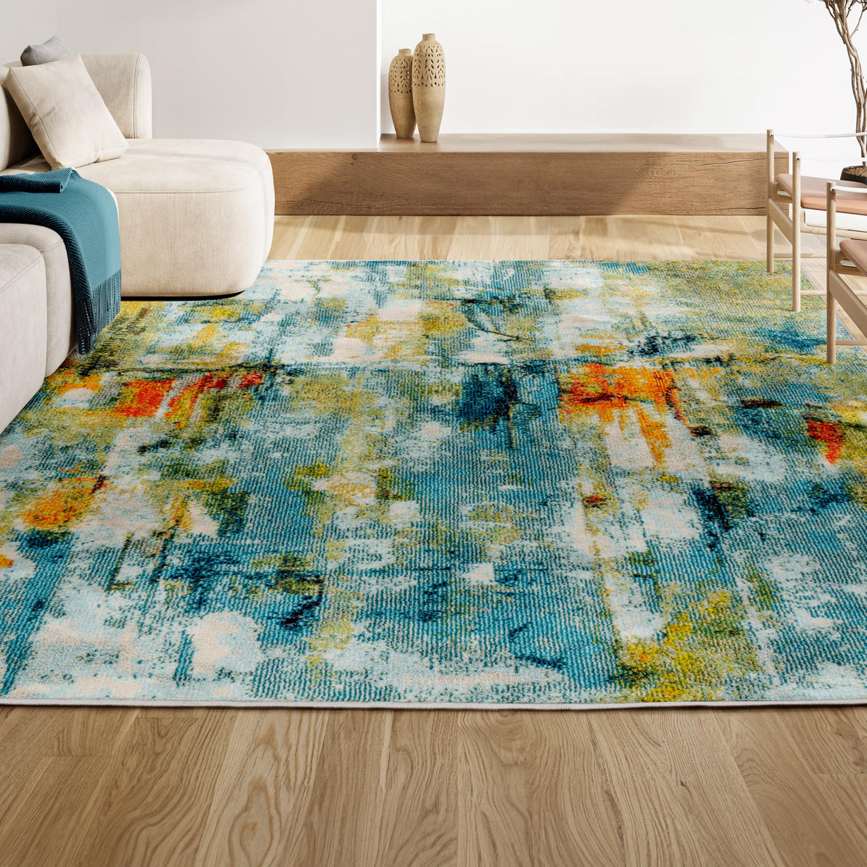 CTP100A-8 Contemporary POP Modern Abstract Waterfall Blue/Cream 8 ft